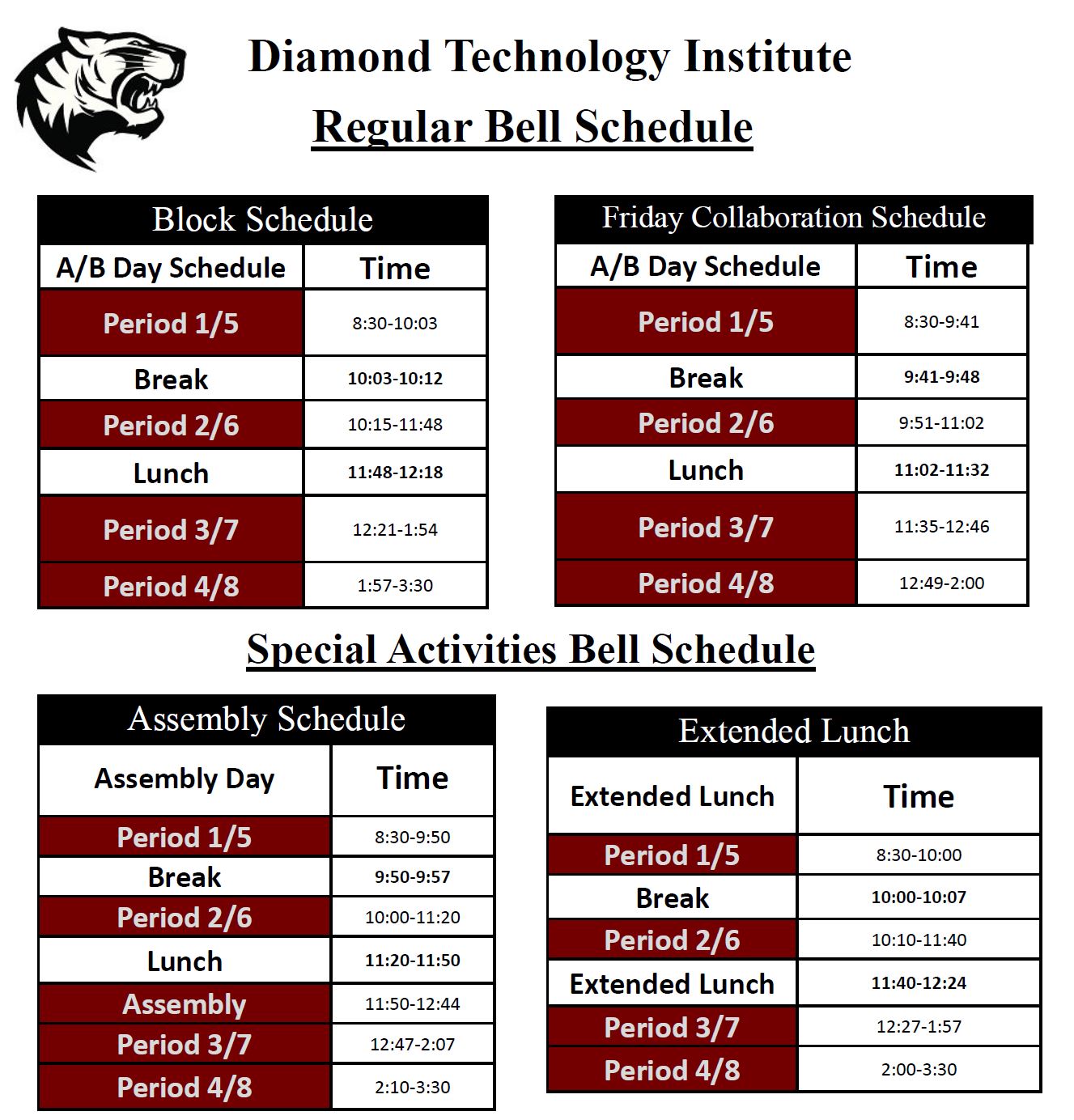 ADA compliant version of the bell schedule is linked above.
